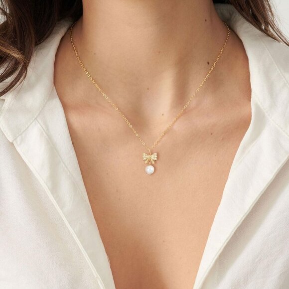 ⚡Pearl  14K Gold-plated White Gold-plated Dainty Pearl Necklace for Women - Picture 4 of 6